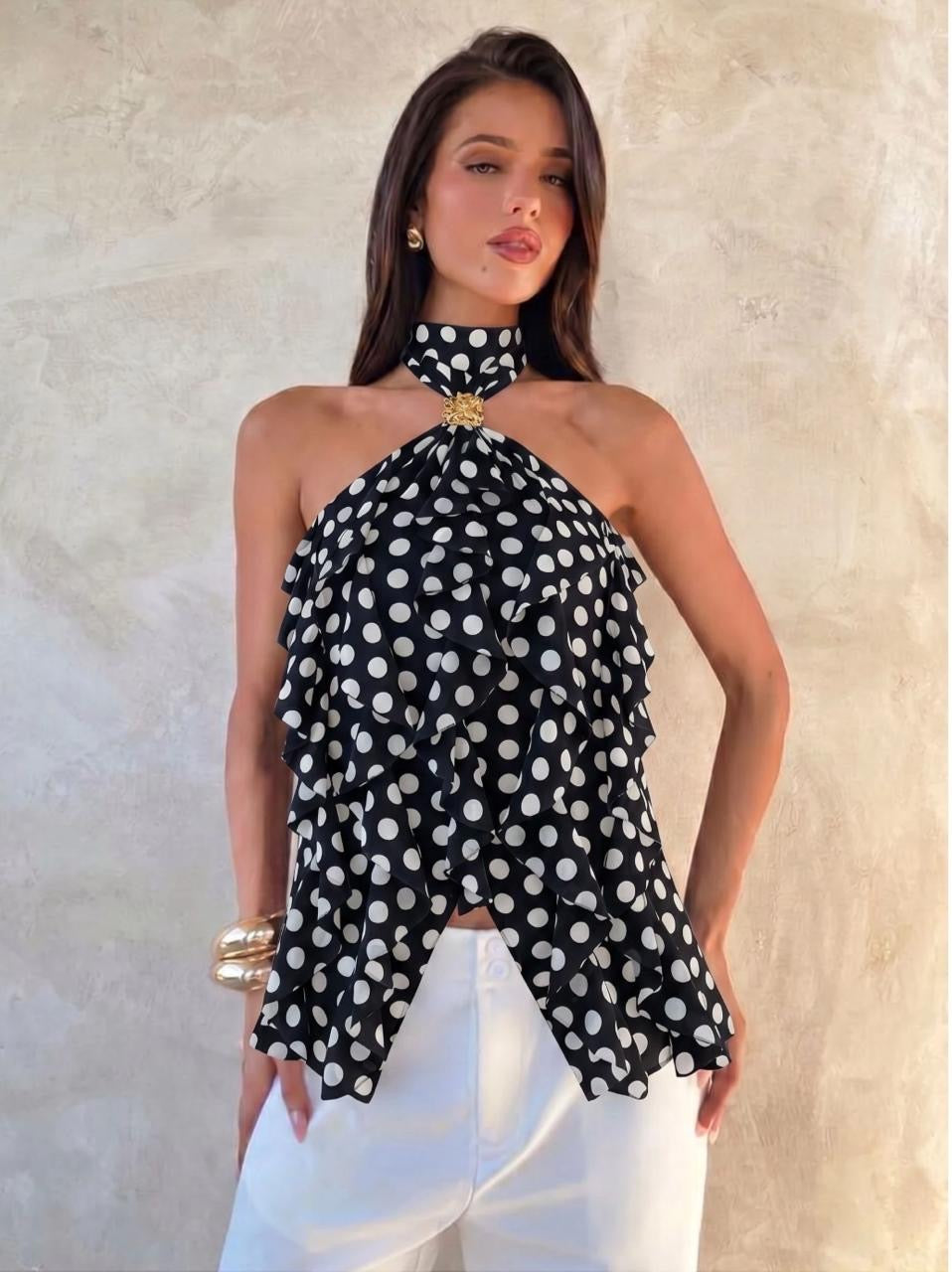 Top Licou à Pois Ébène