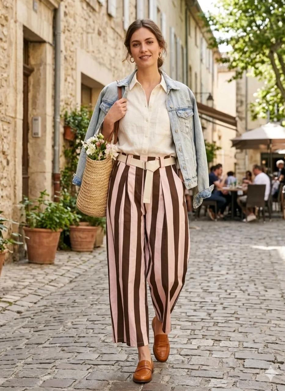 Pantalon Barrel Rayé Lola